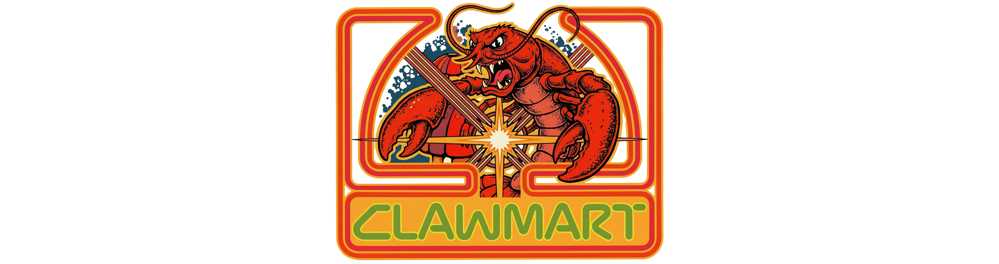 Logo of Clawmart with a red claw machine on a white background